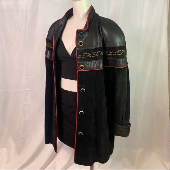 DI CAPRA INTERNATIONAL LEATHER JACKET WITH RED LEATHER TRIM GOLD BUTTONS LARGE - Picture 11 of 12